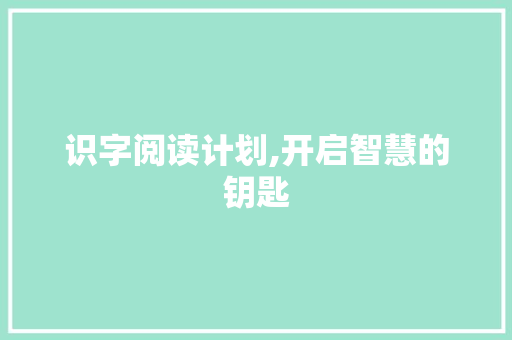 识字阅读计划,开启智慧的钥匙