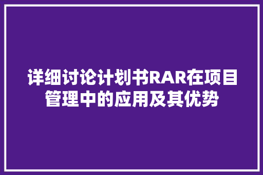 详细讨论计划书RAR在项目管理中的应用及其优势