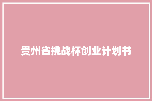 贵州省挑战杯创业计划书