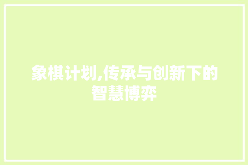 象棋计划,传承与创新下的智慧博弈