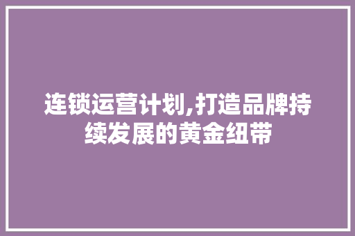 连锁运营计划,打造品牌持续发展的黄金纽带