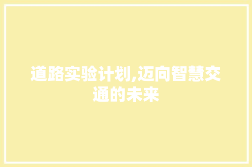 道路实验计划,迈向智慧交通的未来