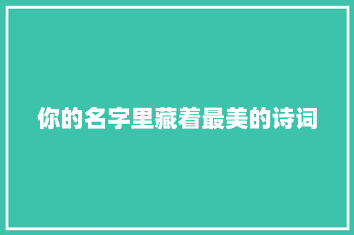 你的名字里藏着最美的诗词