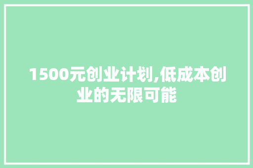 1500元创业计划,低成本创业的无限可能