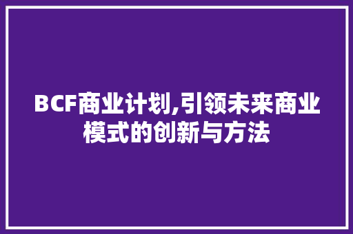 BCF商业计划,引领未来商业模式的创新与方法