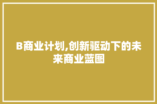B商业计划,创新驱动下的未来商业蓝图