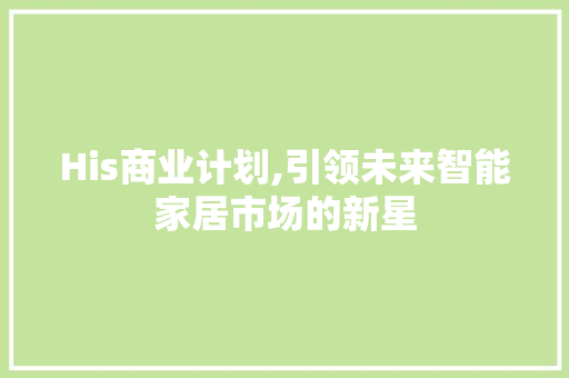 His商业计划,引领未来智能家居市场的新星