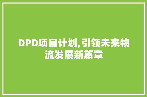 DPD项目计划,引领未来物流发展新篇章