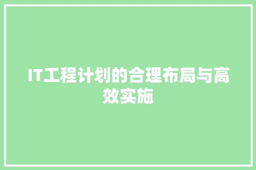 IT工程计划的合理布局与高效实施