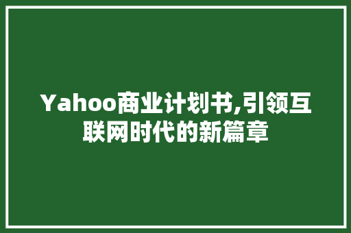 Yahoo商业计划书,引领互联网时代的新篇章