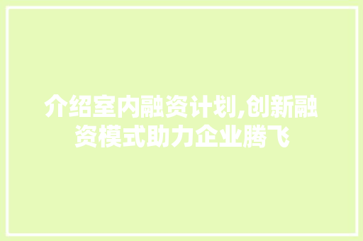 介绍室内融资计划,创新融资模式助力企业腾飞