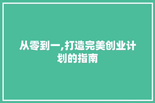 从零到一,打造完美创业计划的指南
