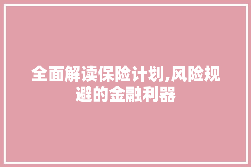 全面解读保险计划,风险规避的金融利器