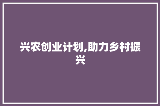 兴农创业计划,助力乡村振兴，谱写农业新篇章