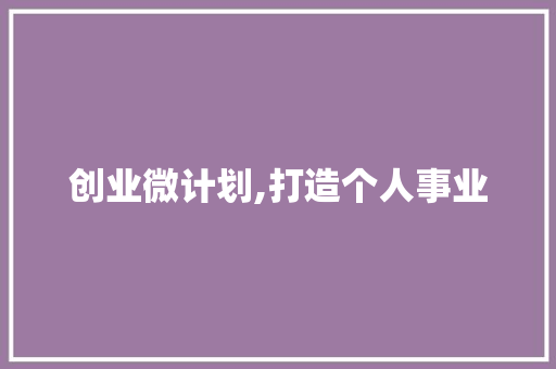 创业微计划,打造个人事业，开启财富之门