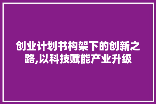 创业计划书构架下的创新之路,以科技赋能产业升级