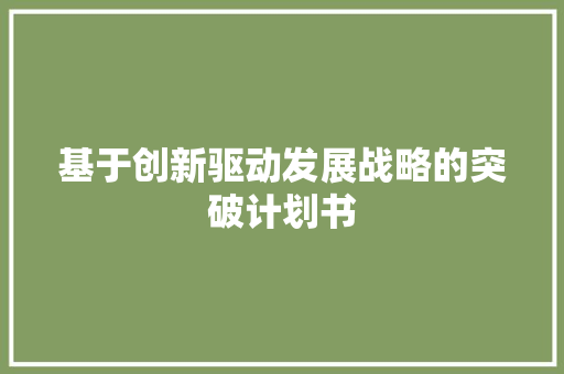 基于创新驱动发展战略的突破计划书