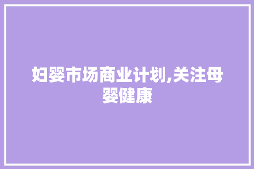 妇婴市场商业计划,关注母婴健康，引领行业未来