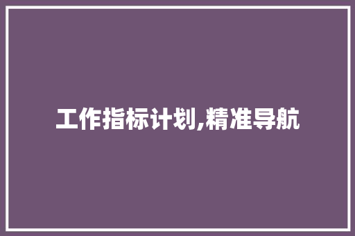 工作指标计划,精准导航，助力企业高质量发展