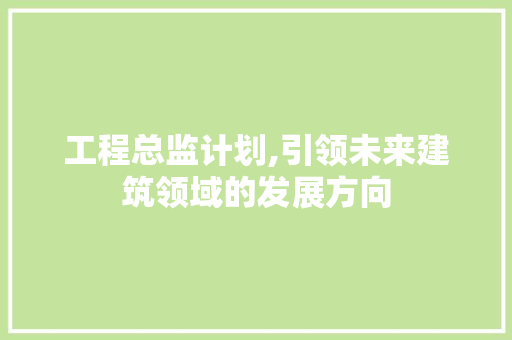 工程总监计划,引领未来建筑领域的发展方向
