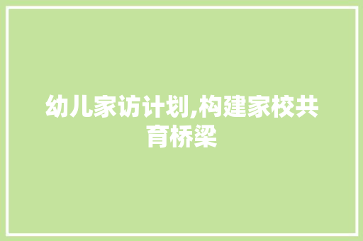 幼儿家访计划,构建家校共育桥梁，助力孩子健康成长