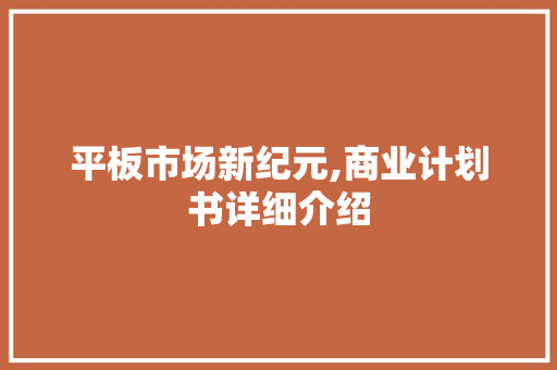 平板市场新纪元,商业计划书详细介绍