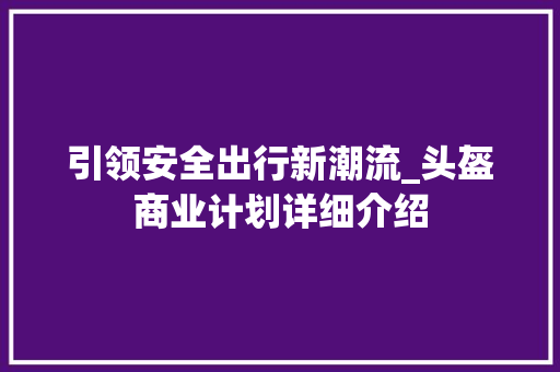 引领安全出行新潮流_头盔商业计划详细介绍