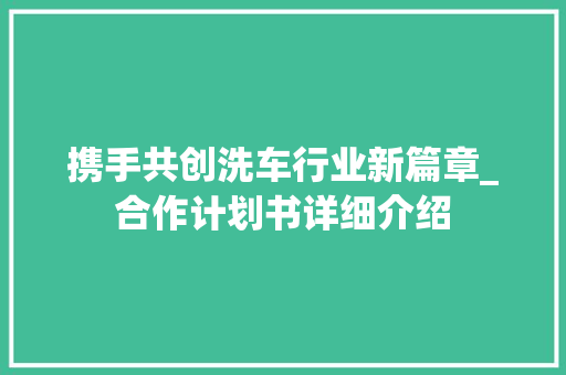 携手共创洗车行业新篇章_合作计划书详细介绍