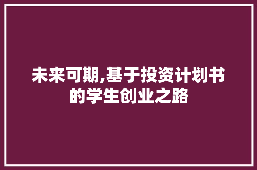 未来可期,基于投资计划书的学生创业之路