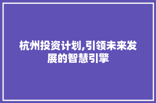 杭州投资计划,引领未来发展的智慧引擎