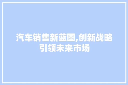 汽车销售新蓝图,创新战略引领未来市场