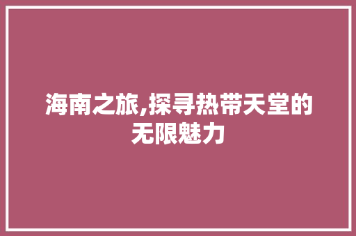 海南之旅,探寻热带天堂的无限魅力