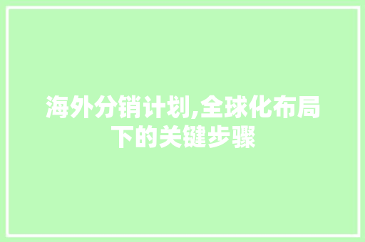 海外分销计划,全球化布局下的关键步骤