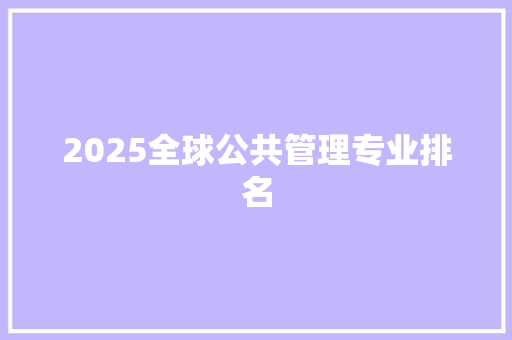 2025全球公共管理专业排名