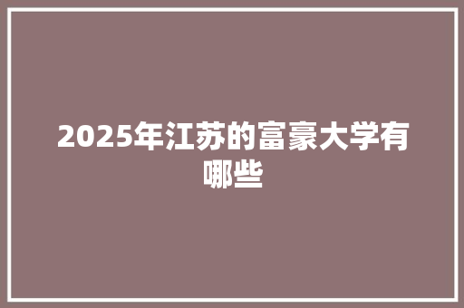 2025年江苏的富豪大学有哪些