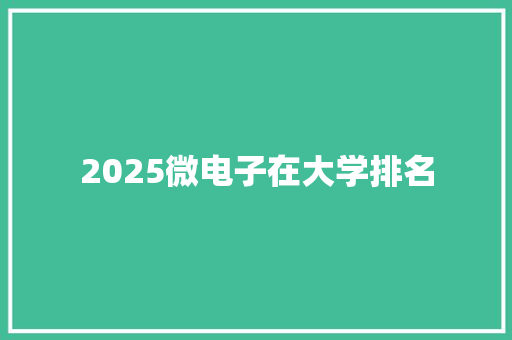 2025微电子在大学排名