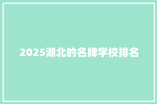 2025湖北的名牌学校排名
