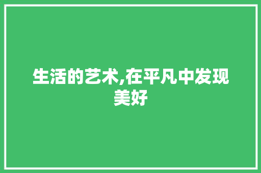生活的艺术,在平凡中发现美好
