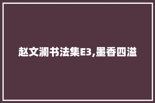 赵文澜书法集E3,墨香四溢，传承千年的文化瑰宝