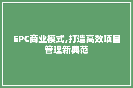 EPC商业模式,打造高效项目管理新典范