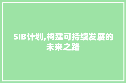 SIB计划,构建可持续发展的未来之路