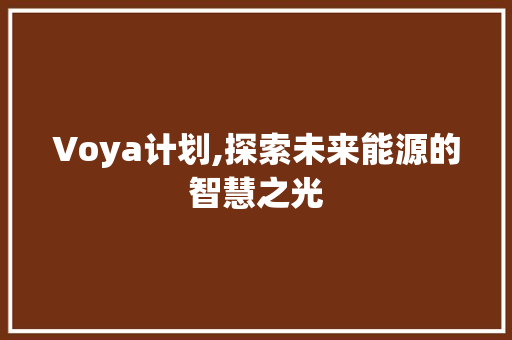 Voya计划,探索未来能源的智慧之光