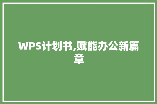 WPS计划书,赋能办公新篇章