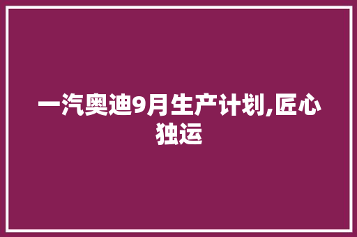 一汽奥迪9月生产计划,匠心独运，再创辉煌