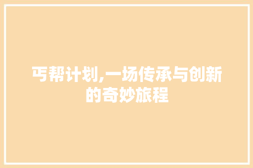 丐帮计划,一场传承与创新的奇妙旅程