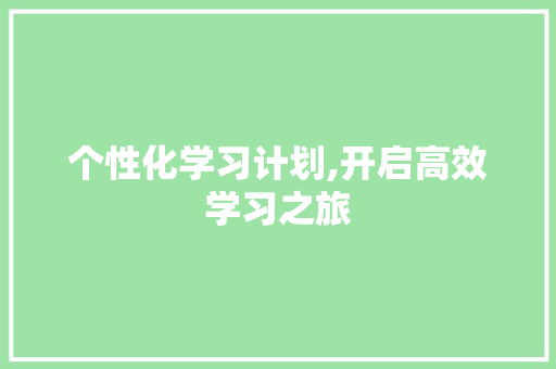 个性化学习计划,开启高效学习之旅