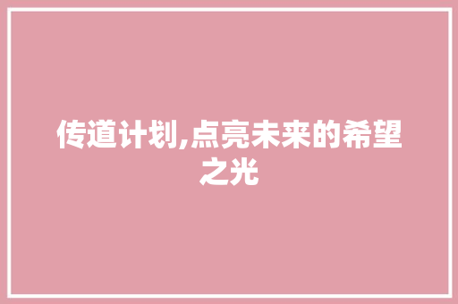 传道计划,点亮未来的希望之光