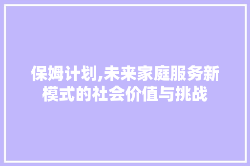 保姆计划,未来家庭服务新模式的社会价值与挑战