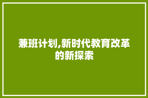 兼班计划,新时代教育改革的新探索