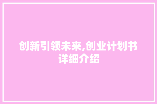 创新引领未来,创业计划书详细介绍